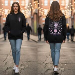 Bowery Supply Co. Cosmic Love Celestial Zodiac Hoodie Black XL Oversized NWOT